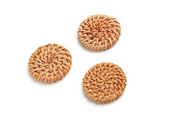 Natural Rattan Wood Earring Hoops 30mm-1-3/16" Coin Wooden Charms Handwoven Circle Findings Woven Boho Jewelry Making Blanks Wholesale Bulk