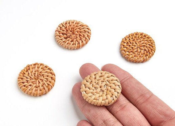 Natural Rattan Wood Earring Hoops 30mm-1-3/16" Coin Wooden Charms Handwoven Circle Findings Woven Boho Jewelry Making Blanks Wholesale Bulk