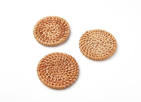 Natural Rattan Wood Earring Hoops 51mm-2" Coin Wooden Charms Handwoven Circle Findings Woven Boho Jewelry Making Blanks Wholesale Bulk