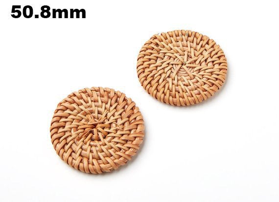 Natural Rattan Wood Earring Hoops 51mm-2" Coin Wooden Charms Handwoven Circle Findings Woven Boho Jewelry Making Blanks Wholesale Bulk