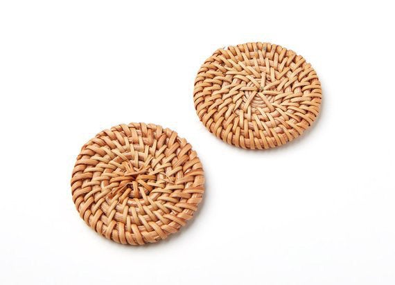 Natural Rattan Wood Earring Hoops 51mm-2" Coin Wooden Charms Handwoven Circle Findings Woven Boho Jewelry Making Blanks Wholesale Bulk