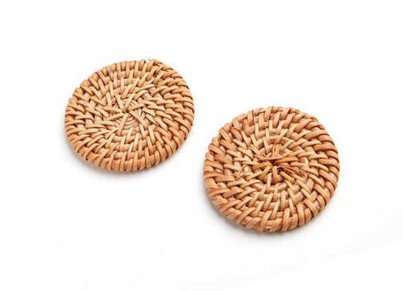 Natural Rattan Wood Earring Hoops 51mm-2" Coin Wooden Charms Handwoven Circle Findings Woven Boho Jewelry Making Blanks Wholesale Bulk