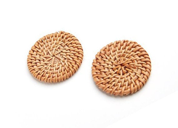 Natural Rattan Wood Earring Hoops 51mm-2" Coin Wooden Charms Handwoven Circle Findings Woven Boho Jewelry Making Blanks Wholesale Bulk