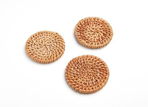 Natural Rattan Wood Earring Hoops 51mm-2" Coin Wooden Charms Handwoven Circle Findings Woven Boho Jewelry Making Blanks Wholesale Bulk