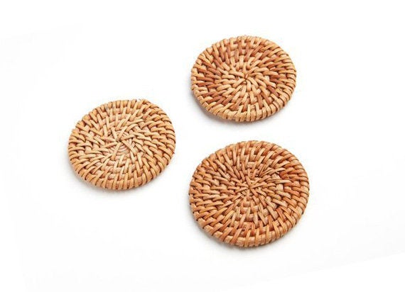 Natural Rattan Wood Earring Hoops 51mm-2" Coin Wooden Charms Handwoven Circle Findings Woven Boho Jewelry Making Blanks Wholesale Bulk