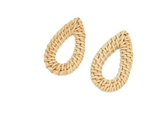 Natural Rattan Wood Earring Hoops 51mm 2" Drop Wooden Charms Handwoven Circle Findings Woven Boho Jewelry Making Blanks Wholesale Bulk