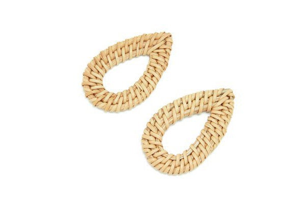 Natural Rattan Wood Earring Hoops 51mm 2" Drop Wooden Charms Handwoven Circle Findings Woven Boho Jewelry Making Blanks Wholesale Bulk