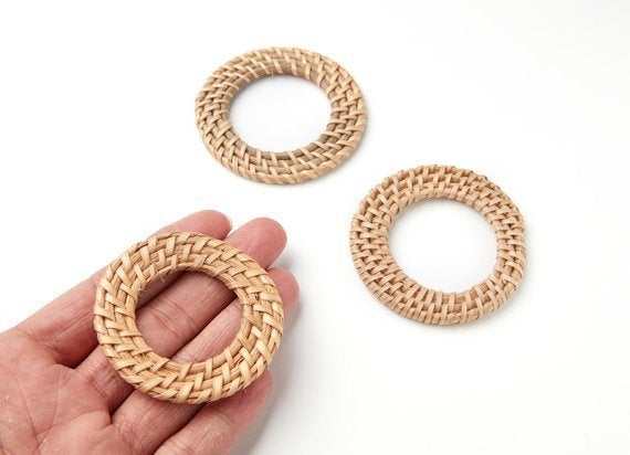 Natural Rattan Wood Earring Hoops 56mm 2-1/8" Round Wooden Charms Handwoven Circle Findings Woven Boho Jewelry Making Blanks Wholesale Bulk