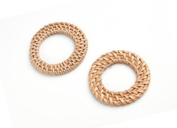 Natural Rattan Wood Earring Hoops 56mm 2-1/8" Round Wooden Charms Handwoven Circle Findings Woven Boho Jewelry Making Blanks Wholesale Bulk