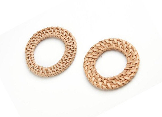 Natural Rattan Wood Earring Hoops 56mm 2-1/8" Round Wooden Charms Handwoven Circle Findings Woven Boho Jewelry Making Blanks Wholesale Bulk