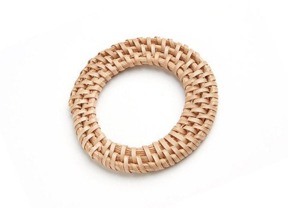 Natural Rattan Wood Earring Hoops 56mm 2-1/8" Round Wooden Charms Handwoven Circle Findings Woven Boho Jewelry Making Blanks Wholesale Bulk