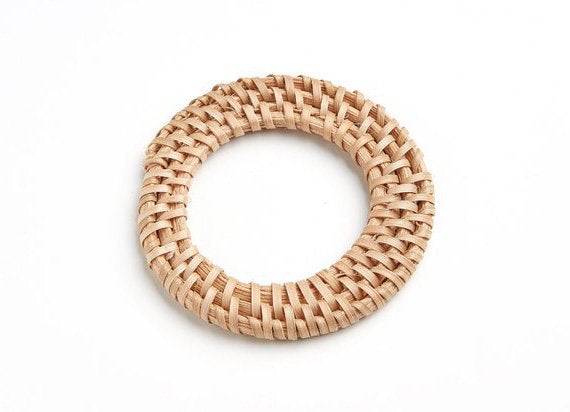 Natural Rattan Wood Earring Hoops 56mm 2-1/8" Round Wooden Charms Handwoven Circle Findings Woven Boho Jewelry Making Blanks Wholesale Bulk