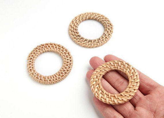 Natural Rattan Wood Earring Hoops 56mm 2-1/8" Round Wooden Charms Handwoven Circle Findings Woven Boho Jewelry Making Blanks Wholesale Bulk