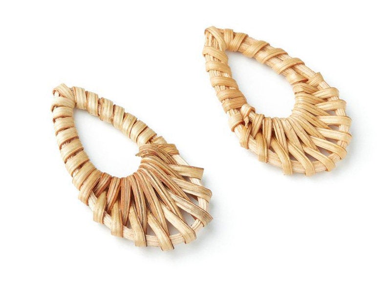 Natural Rattan Wood Earring Hoops 53mmx30mm Teardrop Wooden Charms Handwoven Circle Findings Woven Boho Jewelry Making Blanks Wholesale Bulk