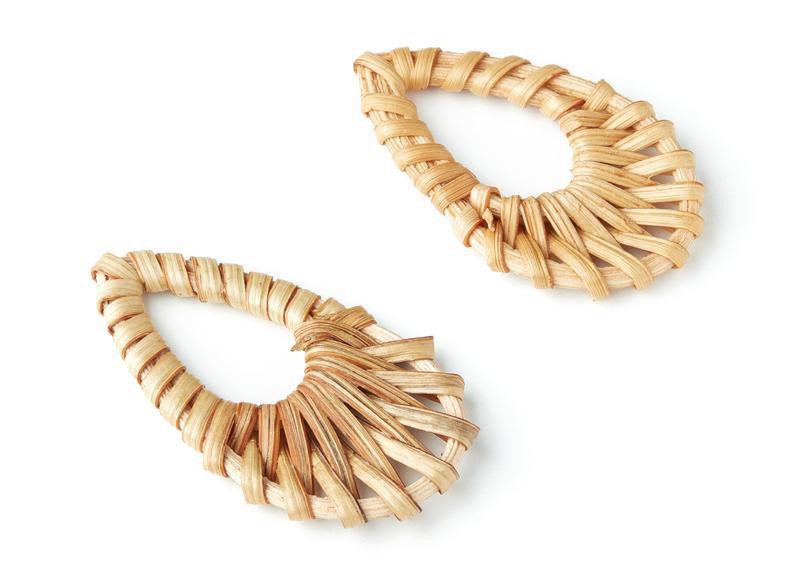 Natural Rattan Wood Earring Hoops 53mmx30mm Teardrop Wooden Charms Handwoven Circle Findings Woven Boho Jewelry Making Blanks Wholesale Bulk