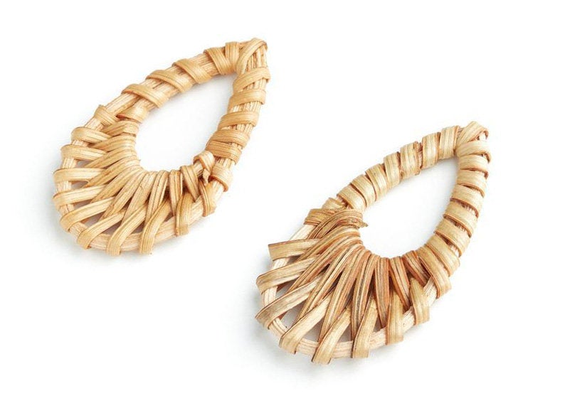 Natural Rattan Wood Earring Hoops 53mmx30mm Teardrop Wooden Charms Handwoven Circle Findings Woven Boho Jewelry Making Blanks Wholesale Bulk