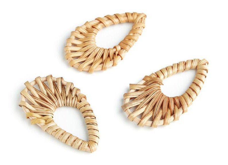 Natural Rattan Wood Earring Hoops 53mmx30mm Teardrop Wooden Charms Handwoven Circle Findings Woven Boho Jewelry Making Blanks Wholesale Bulk