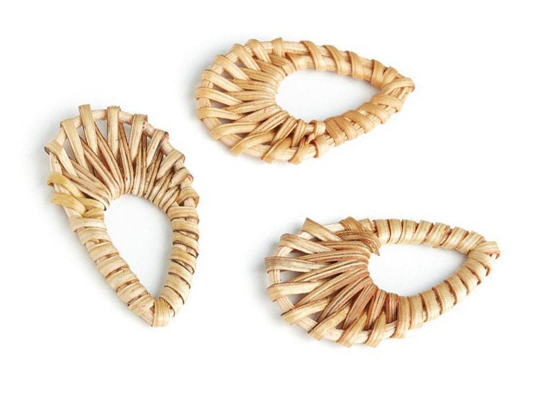 Natural Rattan Wood Earring Hoops 53mmx30mm Teardrop Wooden Charms Handwoven Circle Findings Woven Boho Jewelry Making Blanks Wholesale Bulk