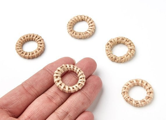 Natural Rattan Wood Earring Hoops 27mm 1-1/8" Round Wooden Charms Handwoven Circle Findings Woven Boho Jewelry Making Blanks Wholesale Bulk