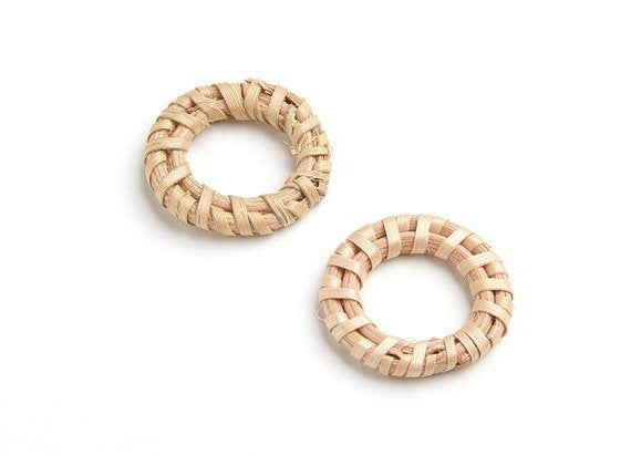 Natural Rattan Wood Earring Hoops 27mm 1-1/8" Round Wooden Charms Handwoven Circle Findings Woven Boho Jewelry Making Blanks Wholesale Bulk