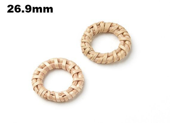 Natural Rattan Wood Earring Hoops 27mm 1-1/8" Round Wooden Charms Handwoven Circle Findings Woven Boho Jewelry Making Blanks Wholesale Bulk