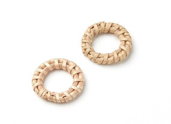 Natural Rattan Wood Earring Hoops 27mm 1-1/8" Round Wooden Charms Handwoven Circle Findings Woven Boho Jewelry Making Blanks Wholesale Bulk