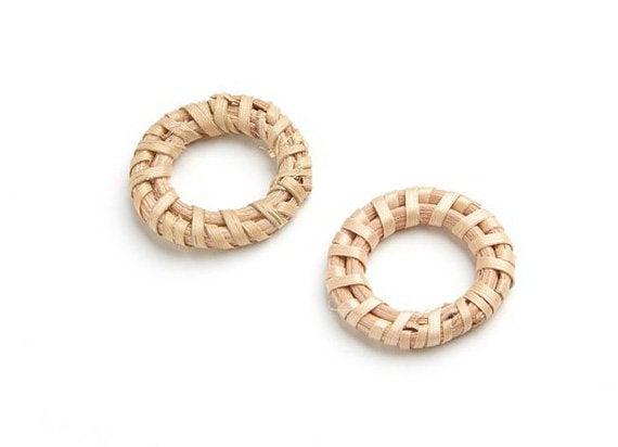 Natural Rattan Wood Earring Hoops 27mm 1-1/8" Round Wooden Charms Handwoven Circle Findings Woven Boho Jewelry Making Blanks Wholesale Bulk