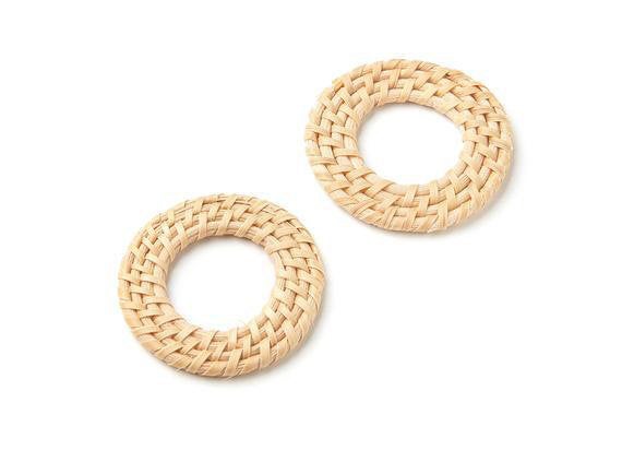 Natural Rattan Wood Earring Hoops 52mm-2" Round Wooden Charms Handwoven Circle Findings Woven Boho Jewelry Making Blanks Wholesale Bulk