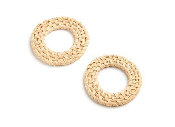 Natural Rattan Wood Earring Hoops 52mm-2" Round Wooden Charms Handwoven Circle Findings Woven Boho Jewelry Making Blanks Wholesale Bulk