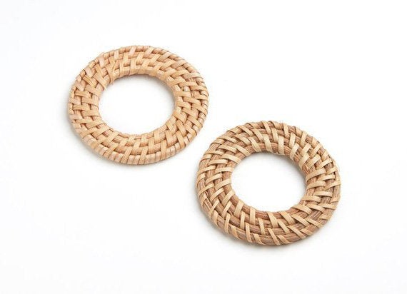 Natural Rattan Wood Earring Hoops 50mm-2" Round Wooden Charms Handwoven Circle Findings Woven Boho Jewelry Making Blanks Wholesale Bulk