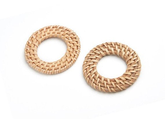 Natural Rattan Wood Earring Hoops 50mm-2" Round Wooden Charms Handwoven Circle Findings Woven Boho Jewelry Making Blanks Wholesale Bulk