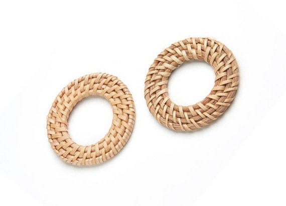 Natural Rattan Wood Earring Hoops 50mm-2" Round Wooden Charms Handwoven Circle Findings Woven Boho Jewelry Making Blanks Wholesale Bulk