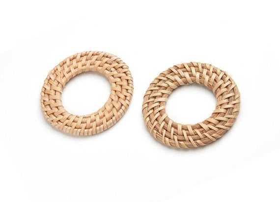 Natural Rattan Wood Earring Hoops 50mm-2" Round Wooden Charms Handwoven Circle Findings Woven Boho Jewelry Making Blanks Wholesale Bulk