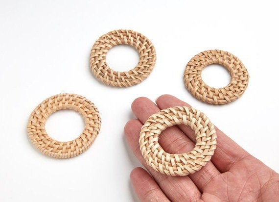 Natural Rattan Wood Earring Hoops 50mm-2" Round Wooden Charms Handwoven Circle Findings Woven Boho Jewelry Making Blanks Wholesale Bulk