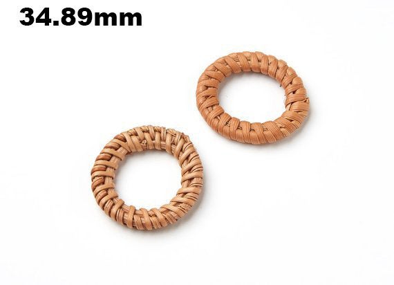 Natural Rattan Wood Earring Hoops 35mm-1-3/8" Round Wooden Charms Handwoven Circle Findings Woven Boho Jewelry Making Blanks Wholesale Bulk