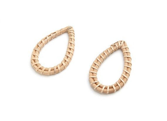 Natural Rattan Wood Earring Hoops 50x32mm Drop Wooden Charms Handwoven Circle Findings Woven Boho Jewelry Making Blanks Wholesale Bulk