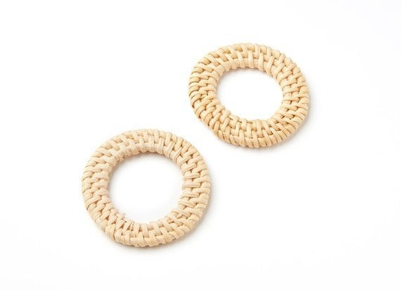 Natural Rattan Wood Earring Hoops 50mm-2" Round Wooden Charms Handwoven Circle Findings Woven Boho Jewelry Making Blanks Wholesale Bulk