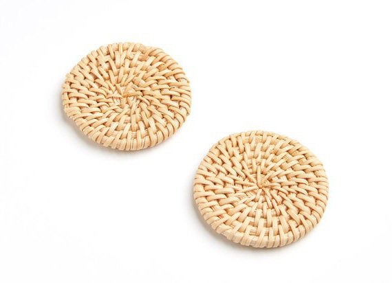 Natural Rattan Wood Earring Hoops 50mm-2" Disc Wooden Charms Handwoven Circle Findings Woven Boho Jewelry Making Blanks Wholesale Bulk