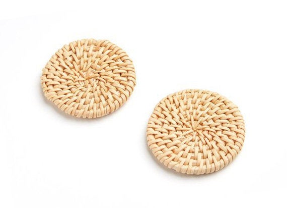 Natural Rattan Wood Earring Hoops 50mm-2" Disc Wooden Charms Handwoven Circle Findings Woven Boho Jewelry Making Blanks Wholesale Bulk