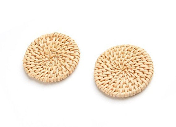 Natural Rattan Wood Earring Hoops 50mm-2" Disc Wooden Charms Handwoven Circle Findings Woven Boho Jewelry Making Blanks Wholesale Bulk