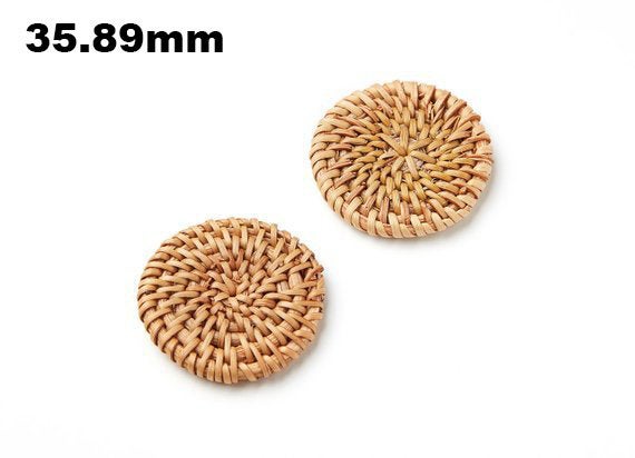 Natural Rattan Wood Earring Hoops 36mm-1-3/8" Disc Wooden Charms Handwoven Circle Findings Woven Boho Jewelry Making Blanks Wholesale Bulk