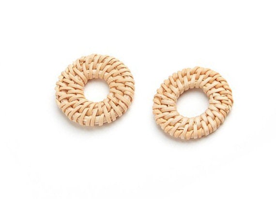 Natural Rattan Wood Earring Hoops 32mm 1-1/4" Round Wooden Charms Handwoven Circle Findings Woven Boho Jewelry Making Blanks Wholesale Bulk