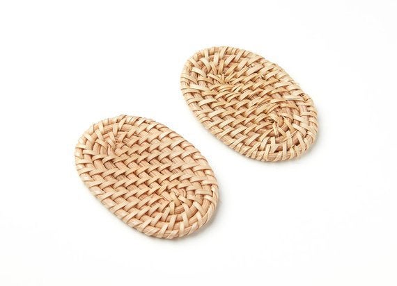 Natural Rattan Wood Earring Hoops 64x41mm Oval Wooden Charms Handwoven Circle Findings Woven Boho Jewelry Making Blanks Wholesale Bulk