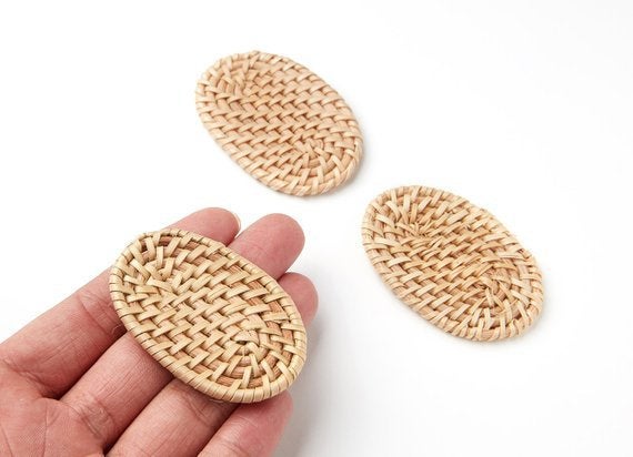 Natural Rattan Wood Earring Hoops 64x41mm Oval Wooden Charms Handwoven Circle Findings Woven Boho Jewelry Making Blanks Wholesale Bulk