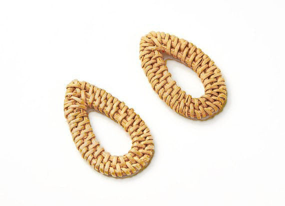 Natural Rattan Wood Earring Hoops 51x32mm Drop Wooden Charms Handwoven Circle Findings Woven Boho Jewelry Making Blanks Wholesale Bulk