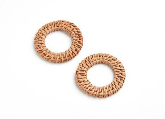 Natural Rattan Wood Earring Hoops 50mm-2" Round Wooden Charms Handwoven Circle Findings Woven Boho Jewelry Making Blanks Wholesale Bulk