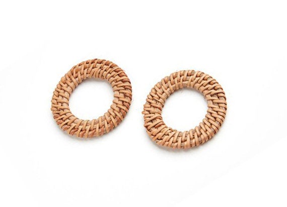 Natural Rattan Wood Earring Hoops 50mm-2" Round Wooden Charms Handwoven Circle Findings Woven Boho Jewelry Making Blanks Wholesale Bulk