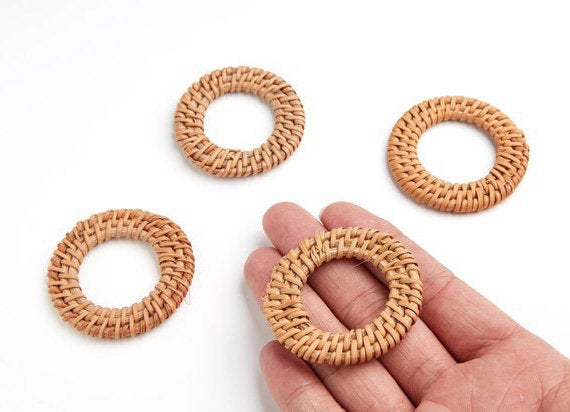 Natural Rattan Wood Earring Hoops 50mm-2" Round Wooden Charms Handwoven Circle Findings Woven Boho Jewelry Making Blanks Wholesale Bulk