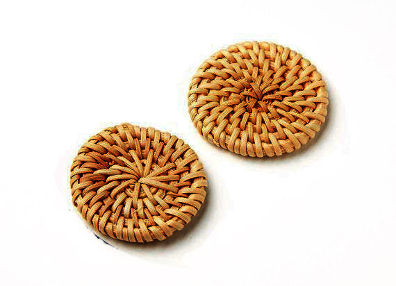 Natural Rattan Wood Earring Hoops 43mm-1-3/4" Coin Wooden Charms Handwoven Circle Findings Woven Boho Jewelry Making Blanks Wholesale Bulk