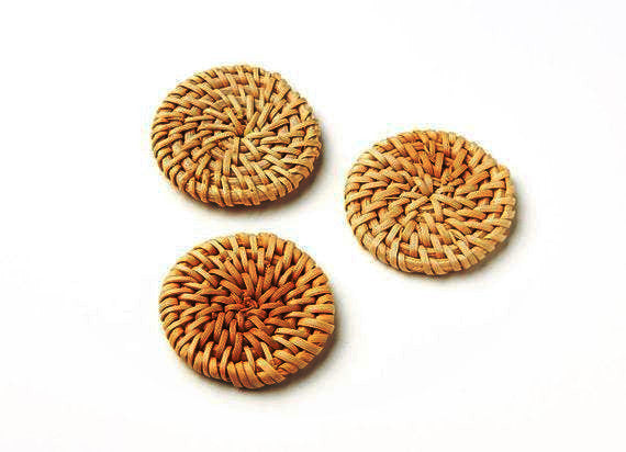 Natural Rattan Wood Earring Hoops 43mm-1-3/4" Coin Wooden Charms Handwoven Circle Findings Woven Boho Jewelry Making Blanks Wholesale Bulk